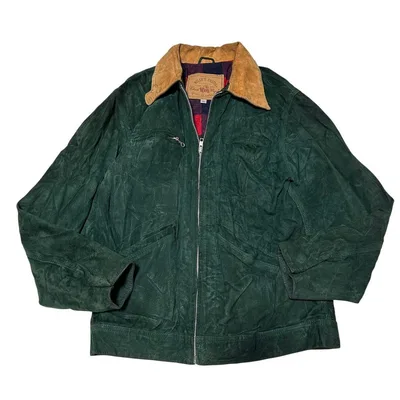 希少カラー 80s 90sレザージャケット 裏地チェック 本革 ブルゾン M