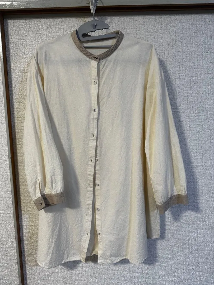 バンドカラー ロングシャツ アイボリー ベージュ