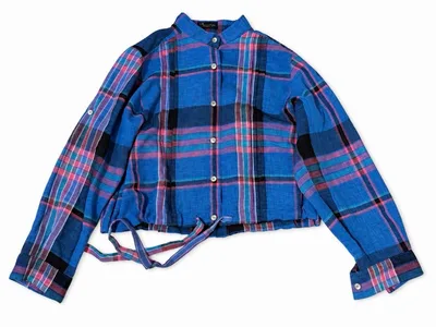 【値下げ中✨】チェック柄 長袖シャツ ブルー系 短丈