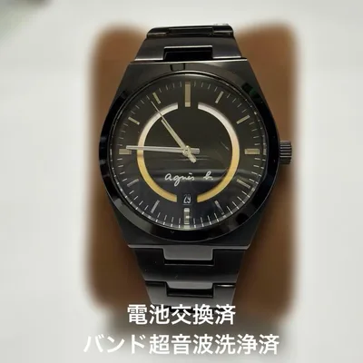 【稼働/新品電池】アニエスベー 腕時計 オールブラック デイト メンズ