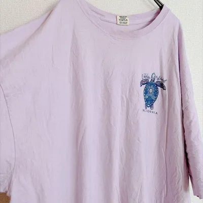 ブルー84 海亀 半袖Tシャツ クルーネック 2XL ゆったり 紫 綿 普段着