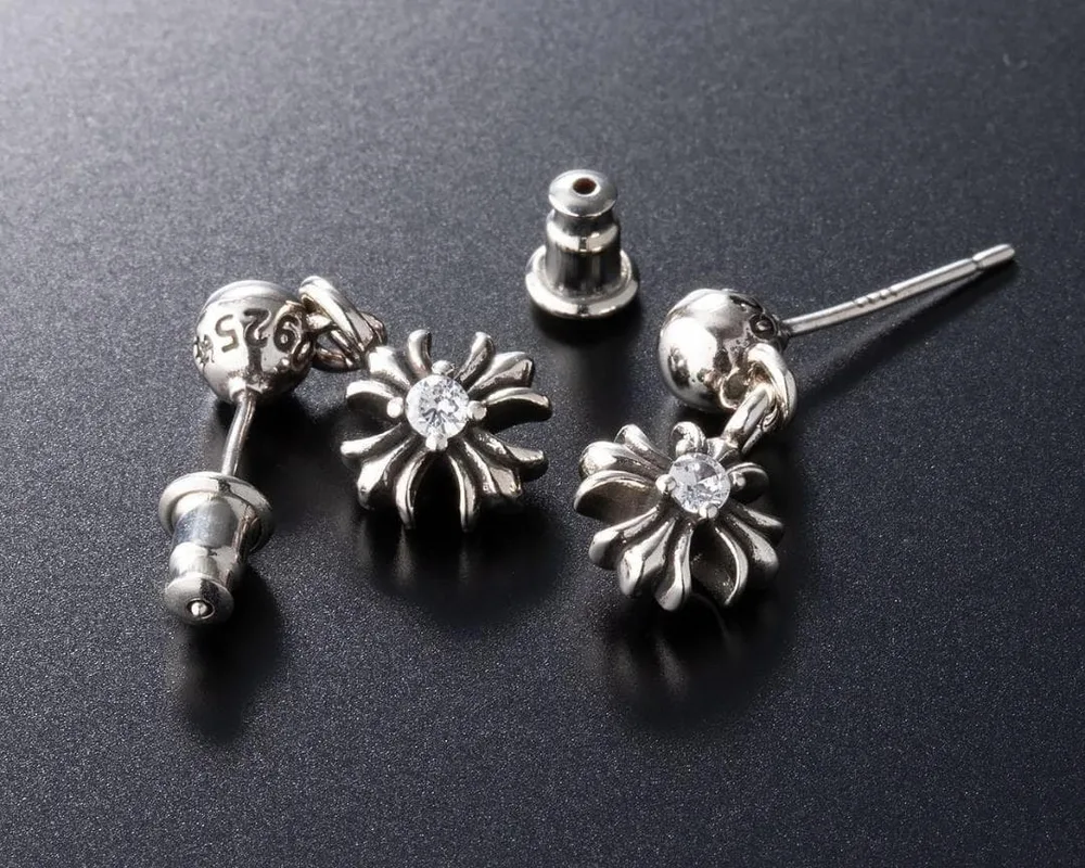 シルバー925 ピアス クロス ジルコニア ユニセックス 片耳用 1個 #101