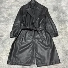 【美品】ZARA フェイクレザー ベルテッドコート BLACK シルエット○