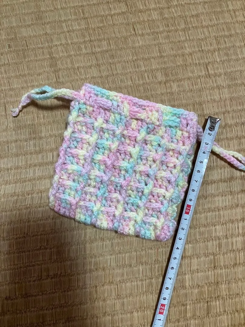 ハンドメイド かぎ針編み ワッフル編み巾着 パステルカラー