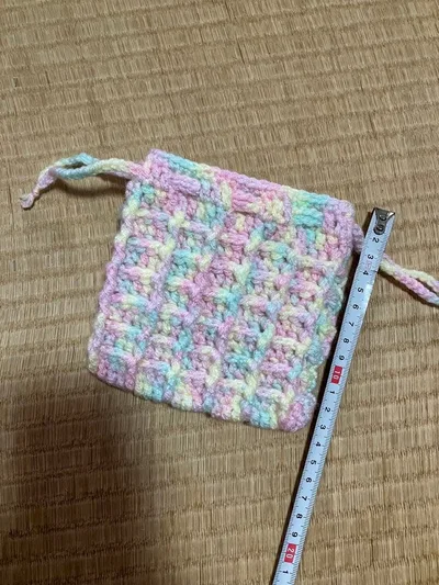 ハンドメイド かぎ針編み ワッフル編み巾着 パステルカラー