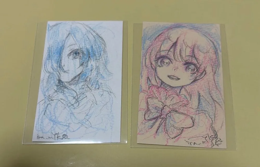 【ミニ原画1、2】オリジナルイラスト 女の子 カードサイズ