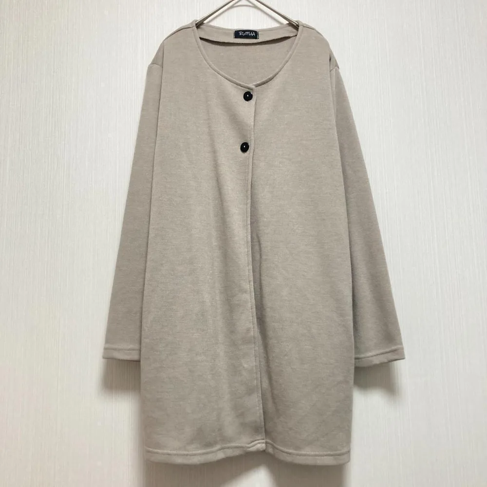 【ルプア】 RUPUA 長袖カーディガン チュニック丈 ベージュ M~L 春秋