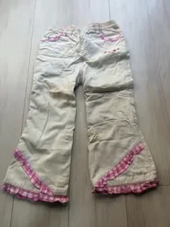 キッズ ロングパンツ ベージュ フリル 花柄