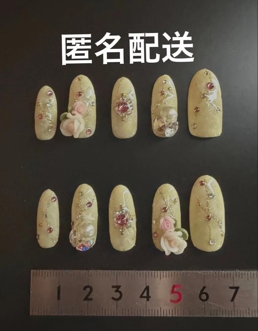 ネイルチップ 10本セット 薔薇 パール ストーン