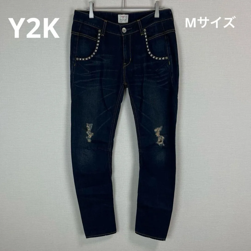 ungrid デニムパンツ スタッズ ダメージ加工 25 Y2K 平成ギャル