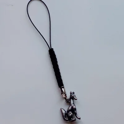 狐 お稲荷さん 根付 ストラップ アンティーク風シルバー ハンドメイド