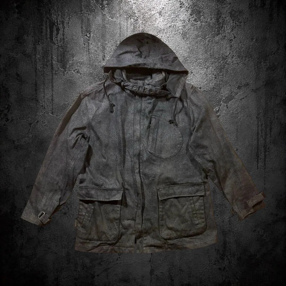 Buckle Hooded Military Coat Charcoal