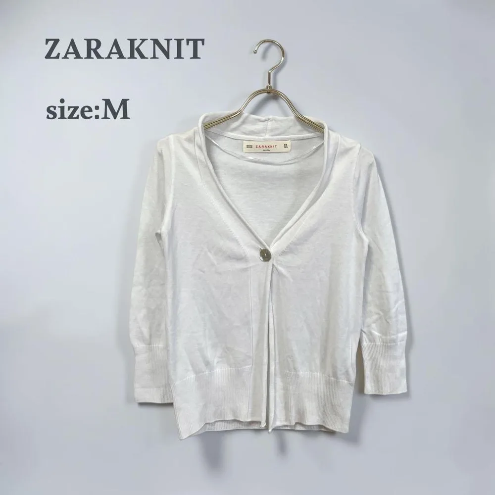 ザラニット ZARA ニットカーディガン 薄手 羽織り 綺麗め ホワイト