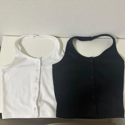 DAZY ホルターネック リブタンクトップ ブラック ホワイト セット M