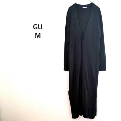 GU ジーユー◉ロングカーディガン ブラック リブ編み オフィス レイヤード