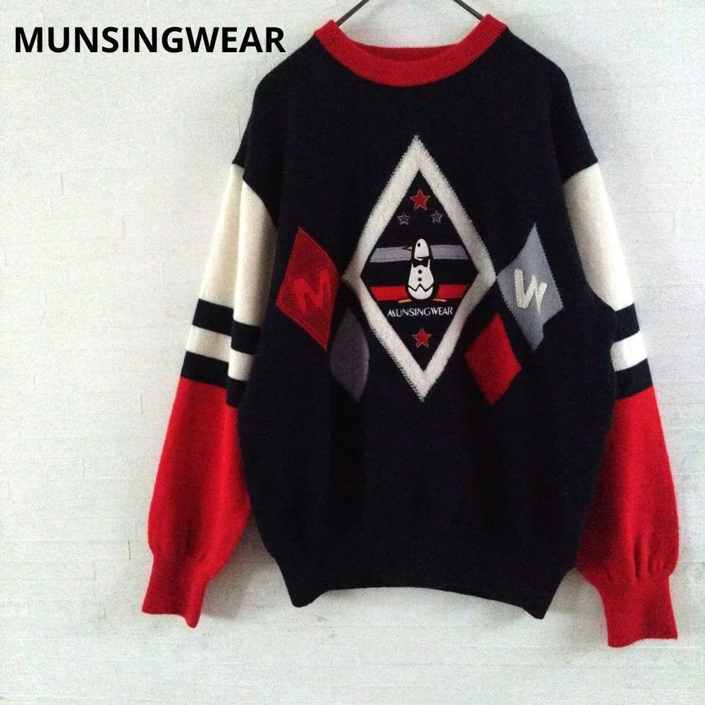 MUNSINGWEAR ニット セーター ペンギンロゴ 配色豊か