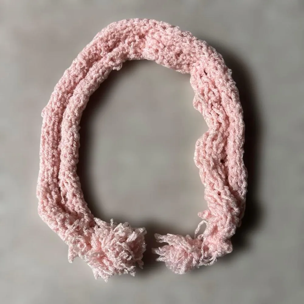 ハンドメイド ニットマフラー ピンク スヌード