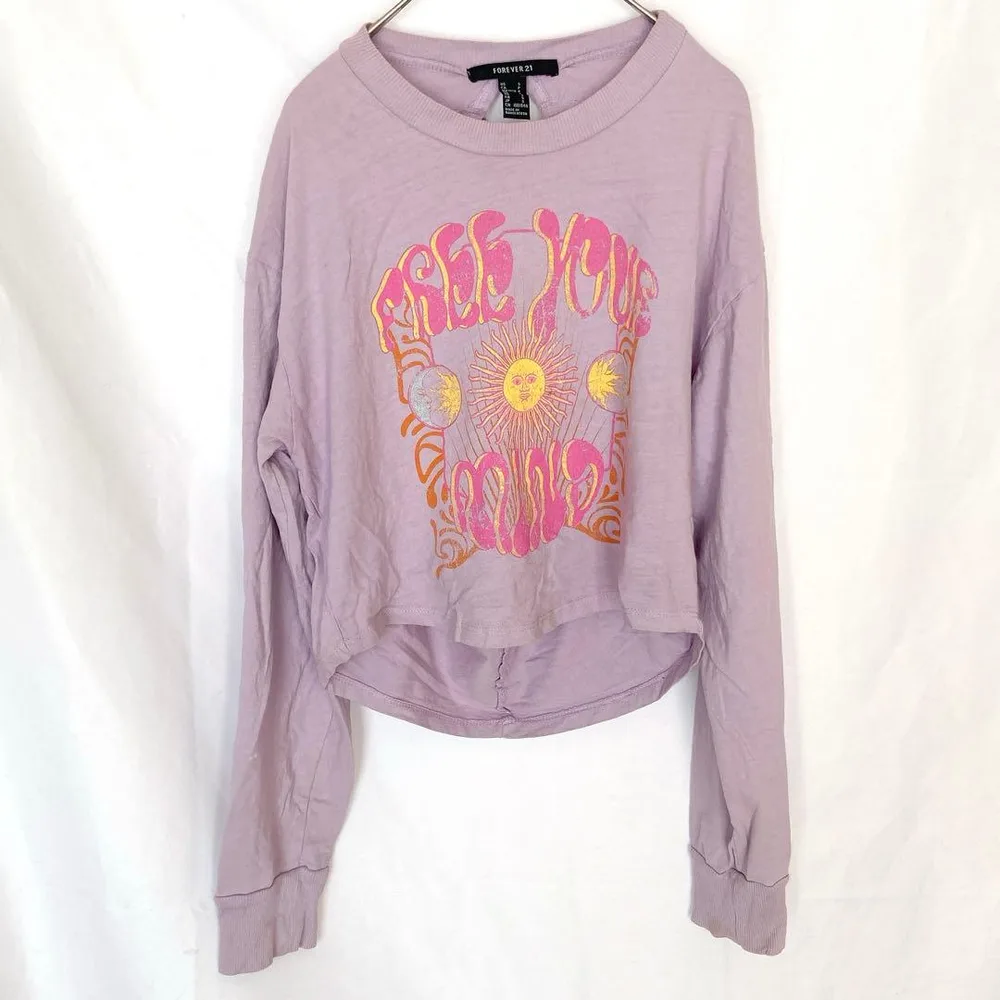 Forever21 レディース クルーネック 長袖 プリント S 紫