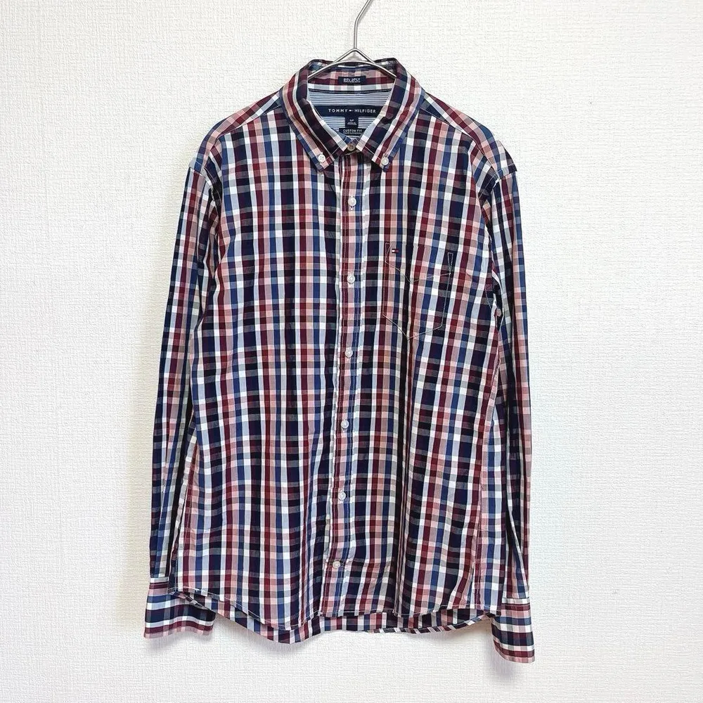 美品 トミーヒルフィガー チェックシャツ 長袖 80番手双糸 カスタムフィット
