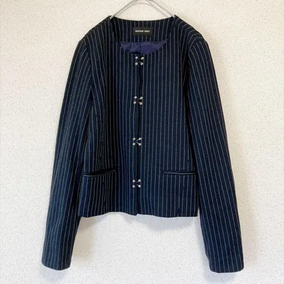 美品 メイソングレイ ノーカラージャケット S ネイビー ホワイト ストライプ