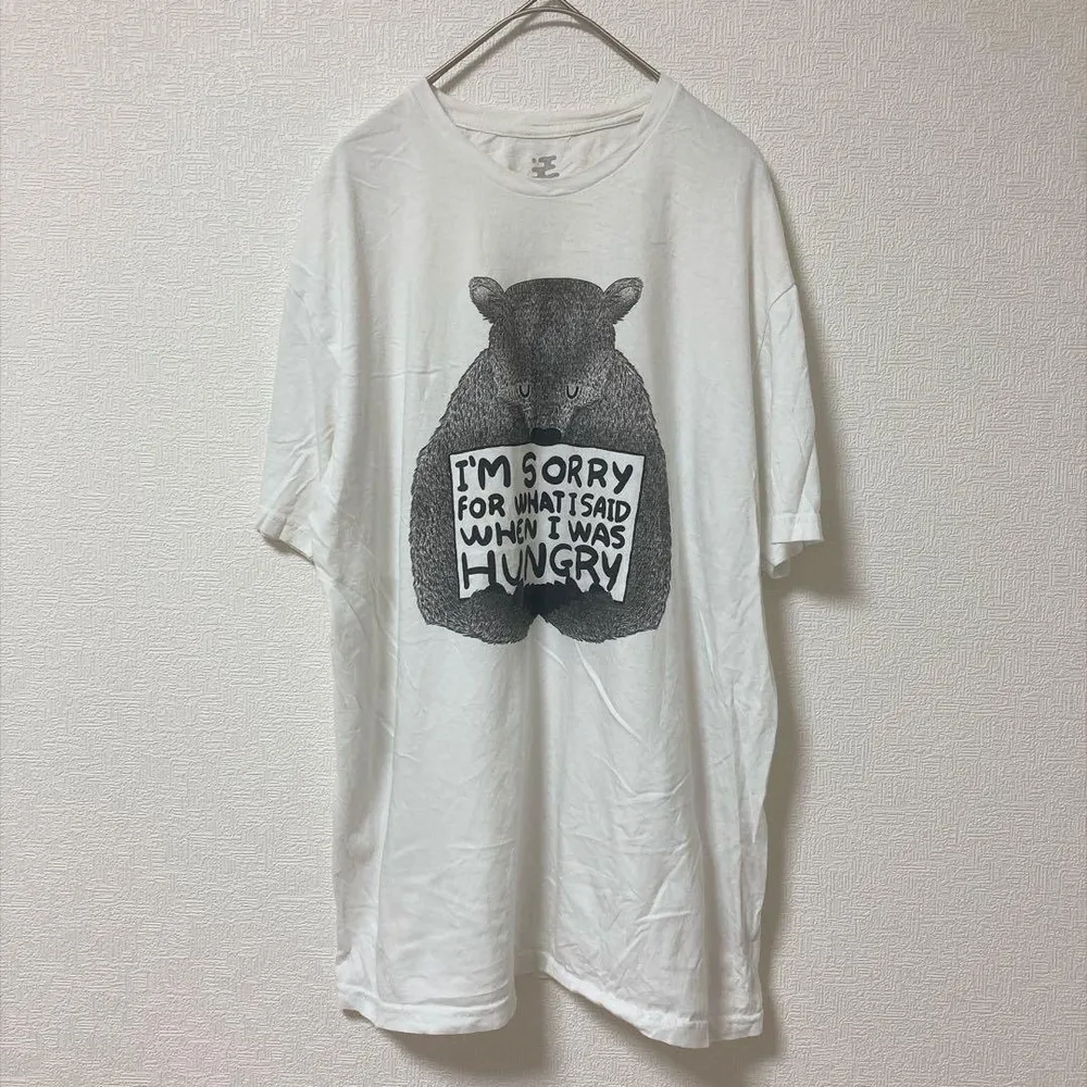 スレッドレス Tシャツ クルーネック 半袖 クマ柄 L 白 綿 カジュアル