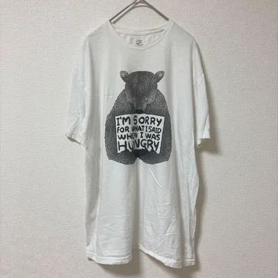 スレッドレス Tシャツ クルーネック 半袖 クマ柄 L 白 綿 カジュアル