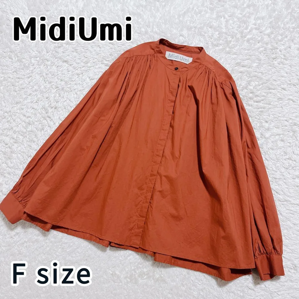美品✨MidiUmi ギャザーワイドシャツ ブラウス レッド 長袖