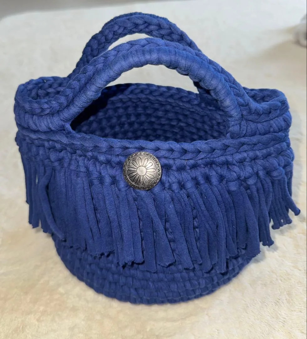 ハンドメイド フリンジバッグ ネイビー