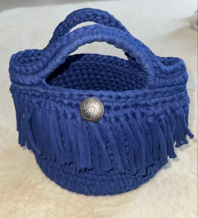 ハンドメイド フリンジバッグ ネイビー