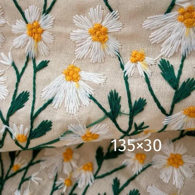 s3-hh▼135×30cm▼コットンリネン刺繡生地▼フラワー ホワイト