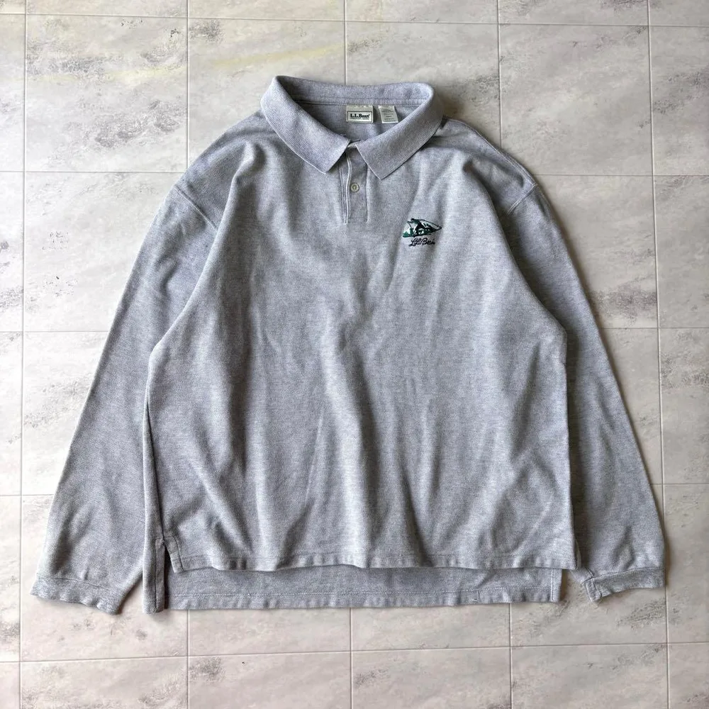 【名品図鑑】USA製 L.L.BEAN 長袖ポロシャツ 刺繍ロゴ 90s グレー