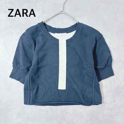 ZARA ザラ トップス Tシャツ M ショート丈 ブルー カジュアル シンプル