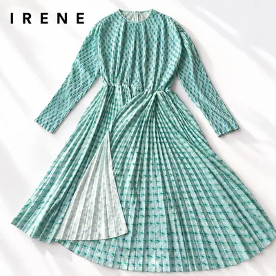 IRENE アイレネ サンプル品 プリーツ 花柄ワンピース ミントグリーン
