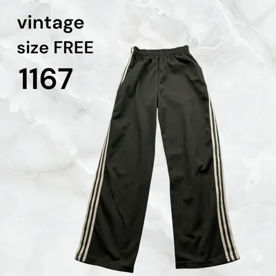 vintage ジャージ パンツ FREEサイズ カーキスポーツ長ズボン 古着