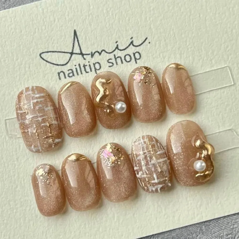 【現品】ネイルチップ 付け爪 ニュアンスネイル マグネットネイル ツイードネイル