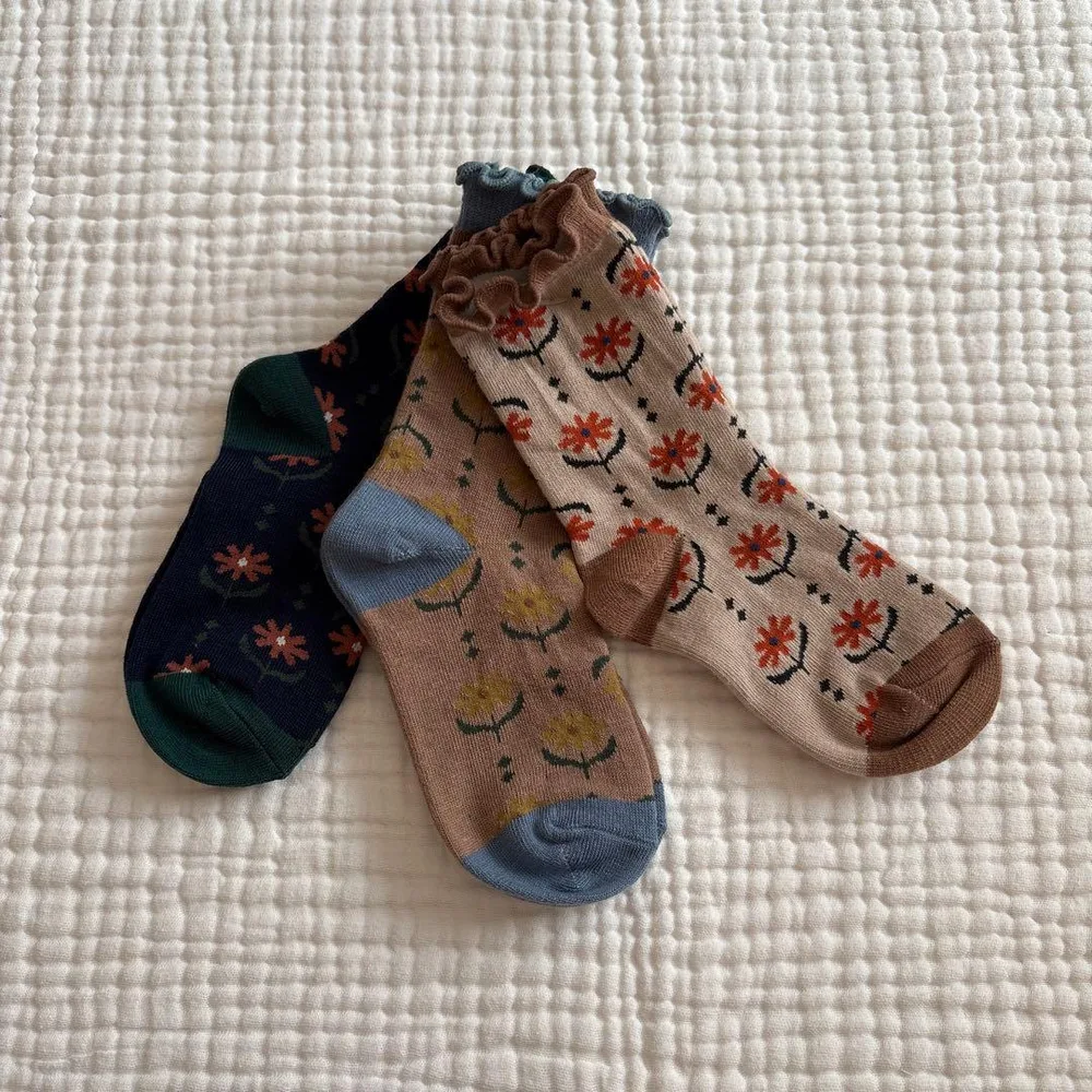 &mignon アンドミニョン キッズ 靴下 3足セット 花柄 バースデイ