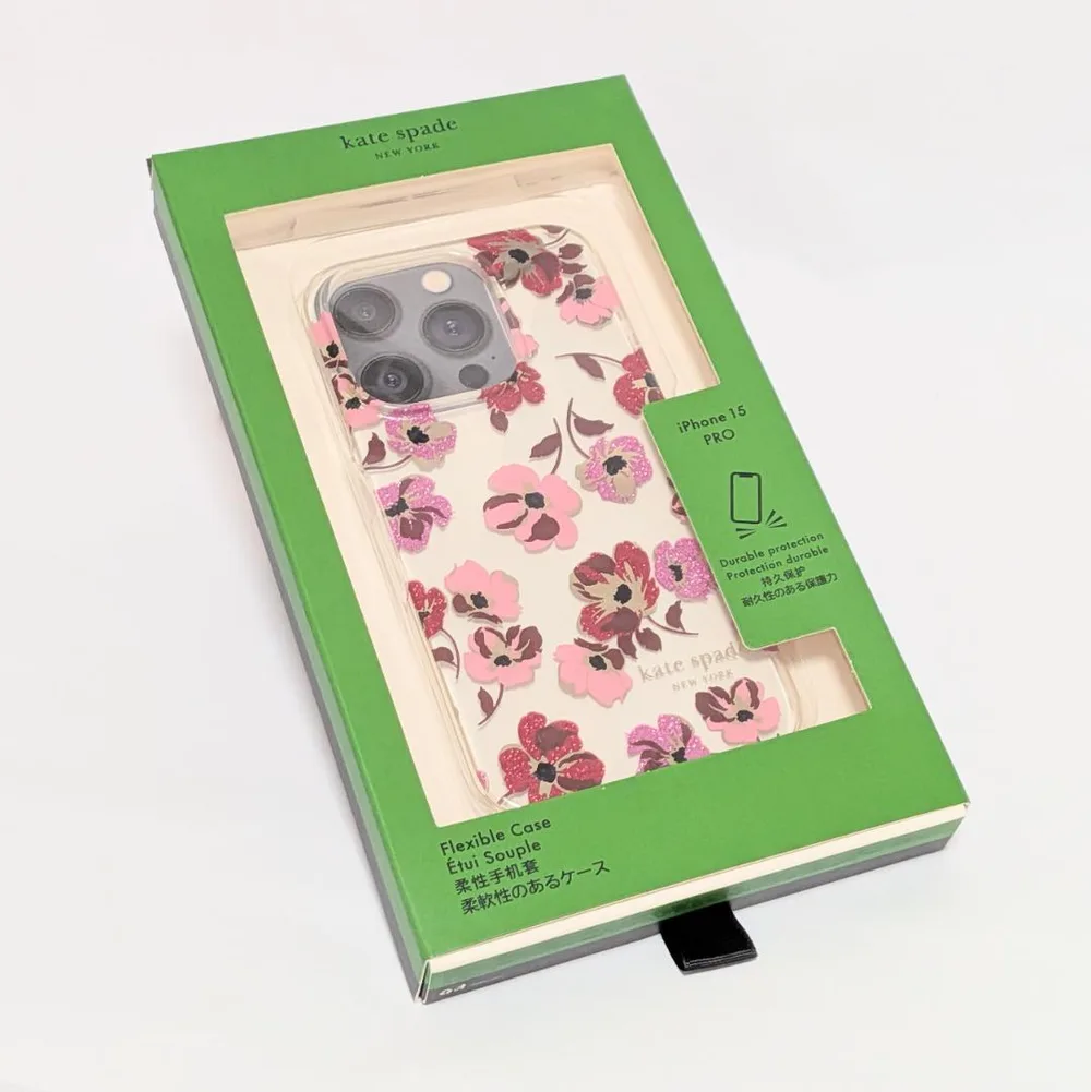 Kate Spade iPhone15Proケース 花柄 ピンク クリア
