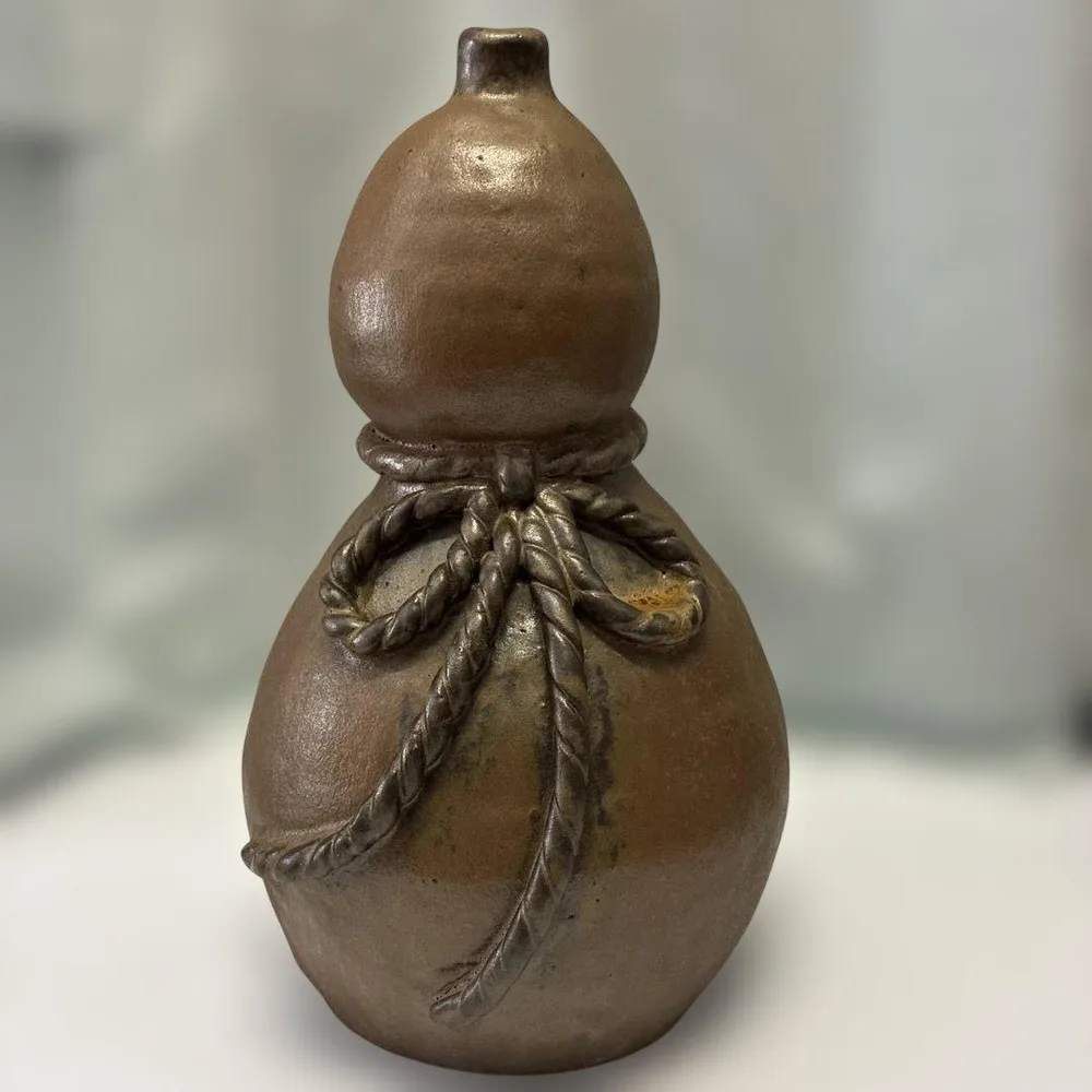 ♦︎ 【銘あり】備前焼 特大瓢箪徳利(紐結び細工物)飾り壺 花器 約35センチ