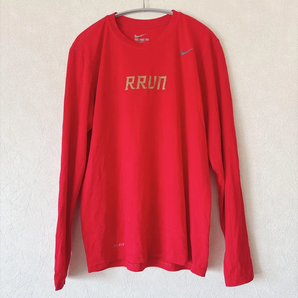 ナイキ 長袖Tシャツ クルーネック バックプリント L〜LL 赤 ランニング