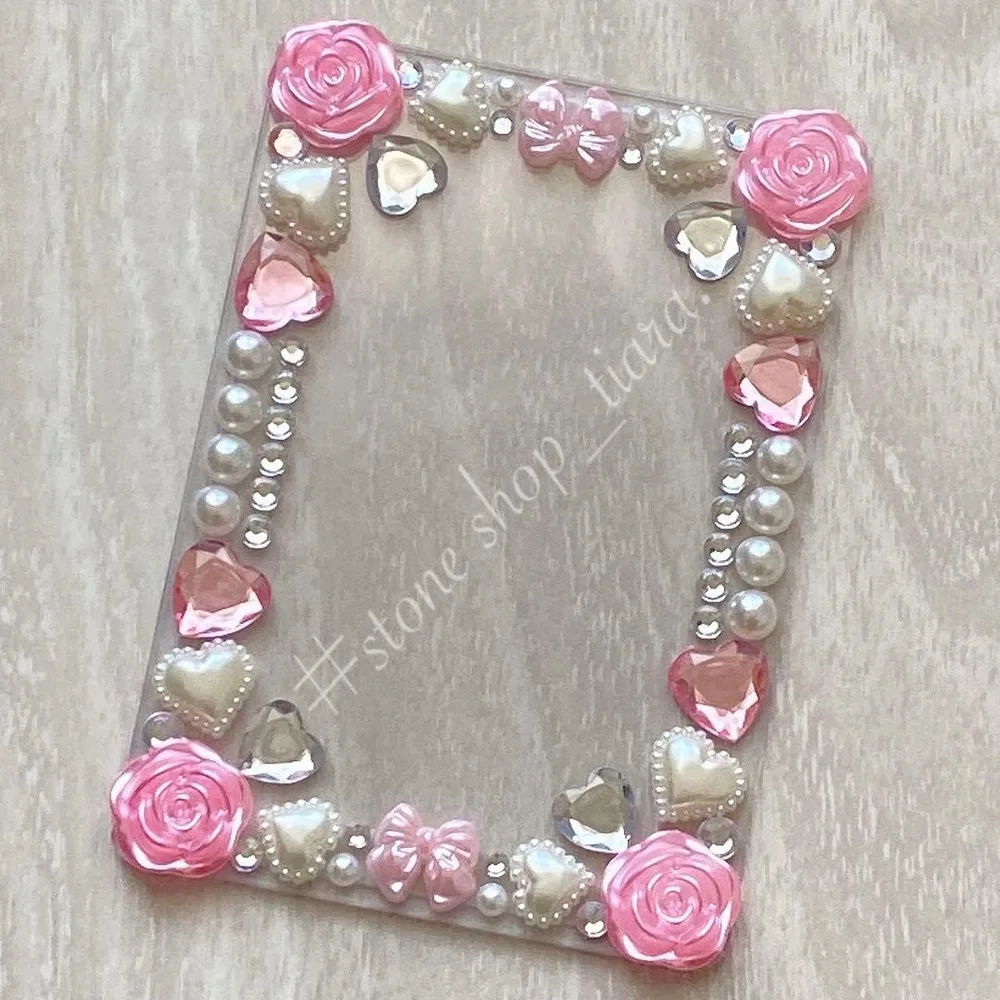 B8【薔薇*ハート*リボン*ビジュー*パール】硬質ケース♡デコ♡ピンク系