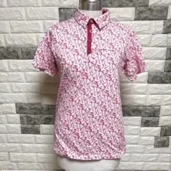 美品【Heal Creek 】半袖ポロシャツ ピンク 花柄ゴルフウェアメンズ