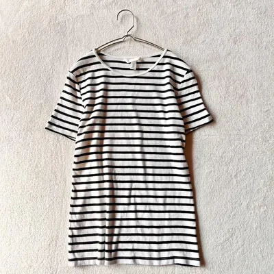 【エイチアンドエム】ボーダーTシャツ(M)リブ クルーネック 半袖 トップス