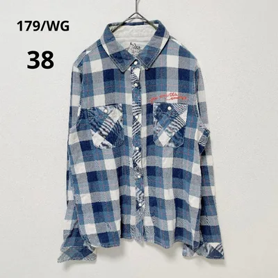 179/WG ワーカーズガレッジ 長袖ネルシャツ ブルー系 チェック柄 38