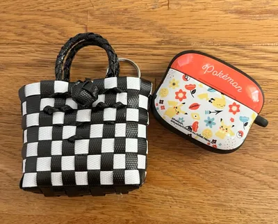 ハンドメイド ミニかごバッグ キーホルダー airpods pro ブラック