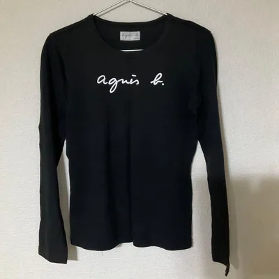 agnès b. ブラック ロゴ入り長袖Tシャツ アニエス・ベー