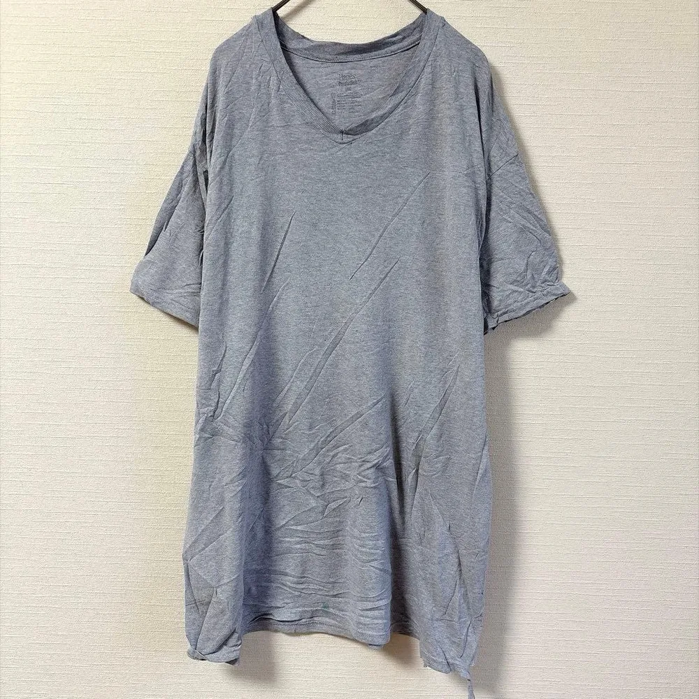 ヘインズ 無地 Tシャツ Vネック 半袖 L 灰 綿ポリエステル お出かけ 春夏