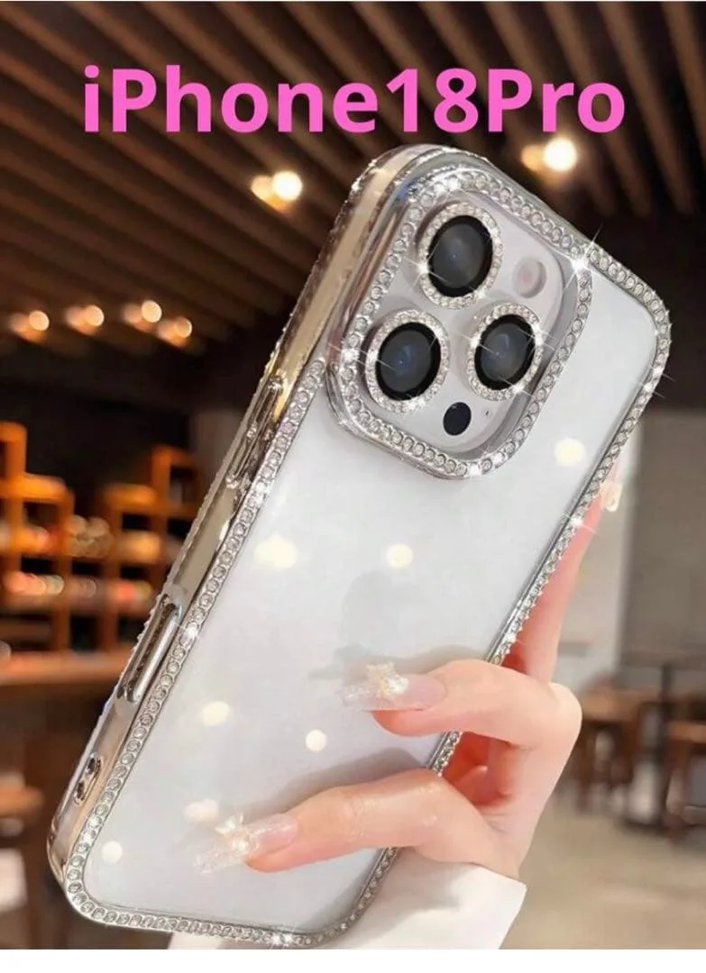 iPhone18Pro用ケース ラインストーン装飾 クリア 3001