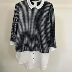 Wallis チェック柄 七分袖 シャツ UK12 モノトーン 白 黒