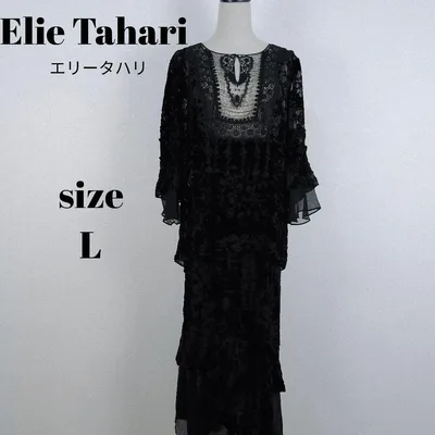 【a2764】Elie Tahari 美品 ベルベット セットアップ L 黒