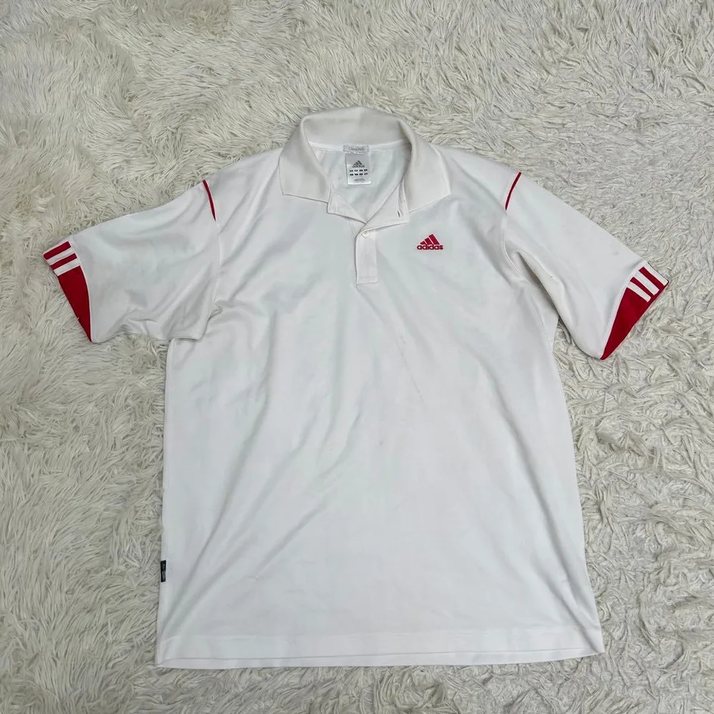 adidas アディダス ポロシャツ 半袖 白 赤 3本ライン L メンズ